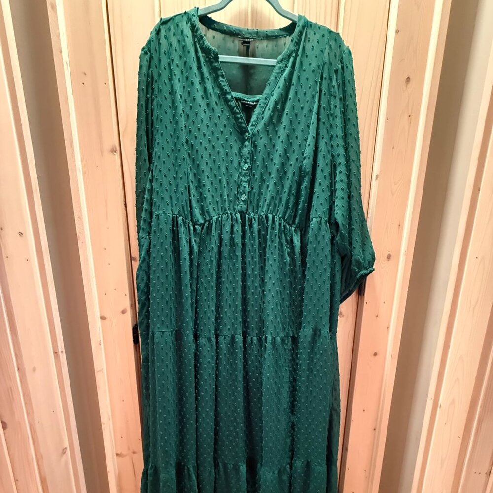 Torrid Green Buttoned, V-Neck Dress, Long Sleeves, Size 4 (4X, 26)